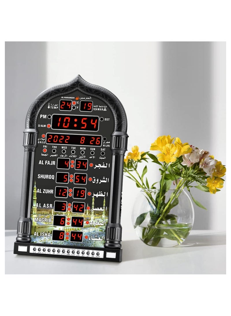 HA-4008 ساعة حائط إسلامية رقمية LED، ساعة حائط لأوقات صلاة المسجد، ساعة مسجد مع أذان كامل (أسود)  - Image 2