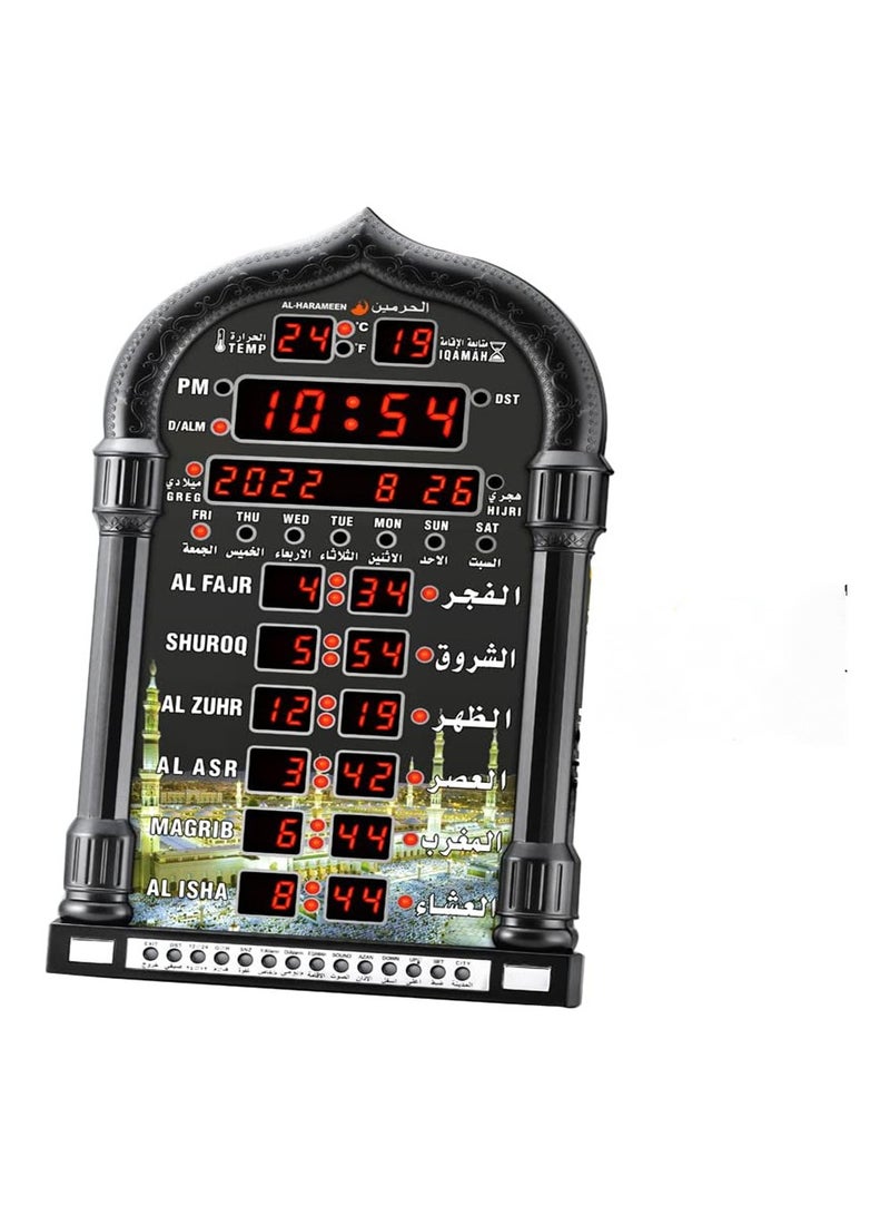 HA-4008 ساعة حائط إسلامية رقمية LED، ساعة حائط لأوقات صلاة المسجد، ساعة مسجد مع أذان كامل (أسود)  - Image 1
