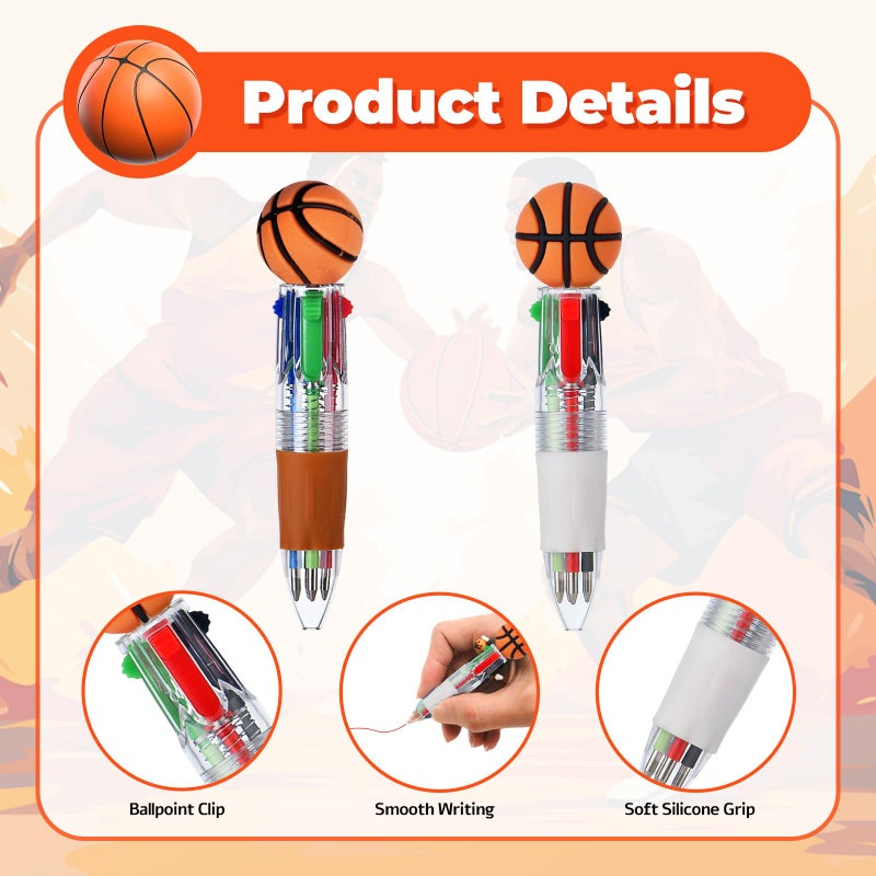 Zhirlyn Basketball Party Favors Basketball Pens Mini Multicolor Pen in One Cute Fun 4-in-1 Pens Bulk Cool Ballpoint Pen for Birthday Gifts Teacher Supplies (Basketball, 12) - Image 4