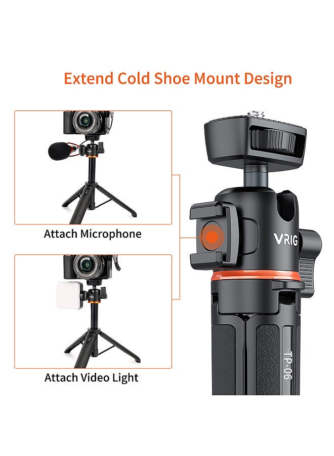 VRIG TP-06 Portable Selfie Stick Tripod Stand Aluminum Alloy with 1/4 Inch Screw Cold Shoe Mount 360° Rotatable Ballhead 55cm/21.6in Max. Height 1.5kg Load Capacity  - Image 5