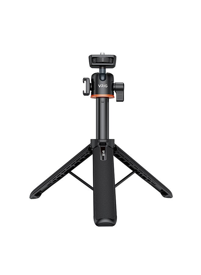 VRIG TP-06 Portable Selfie Stick Tripod Stand Aluminum Alloy with 1/4 Inch Screw Cold Shoe Mount 360° Rotatable Ballhead 55cm/21.6in Max. Height 1.5kg Load Capacity  - Image 1