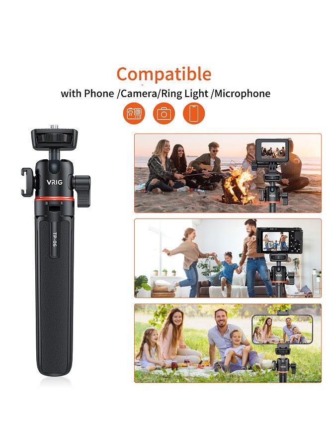 VRIG TP-06 Portable Selfie Stick Tripod Stand Aluminum Alloy with 1/4 Inch Screw Cold Shoe Mount 360° Rotatable Ballhead 55cm/21.6in Max. Height 1.5kg Load Capacity  - Image 4