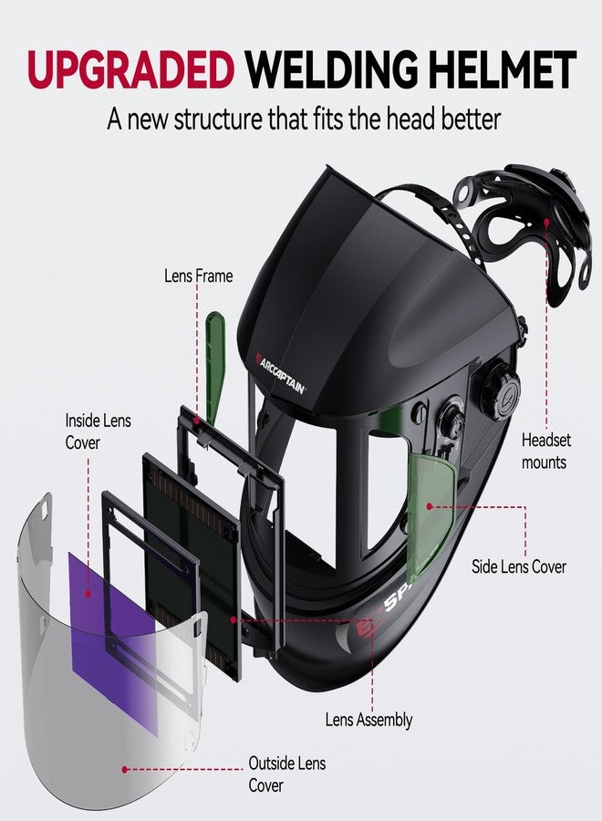 ARCCAPTAIN Auto Darkening Welding Helmet with Side View, 180° Panoramic View, 1/1/1/1 True Color Large Viewing Welding Hood with 4 Arc Sensor Solar Powered, Wide Shade 4/5-9/9-13 for TIG MIG ARC CUT - Image 2
