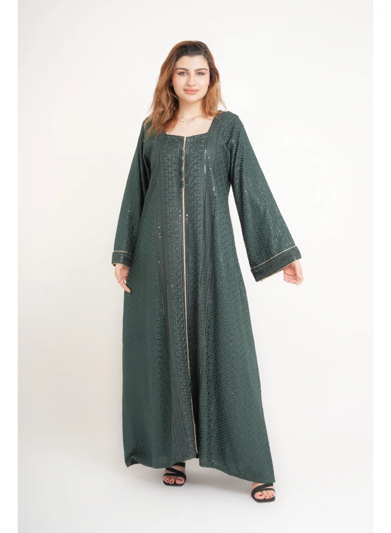 IKKXA Dazzling Charm Embroidered Jalabiya IN109 Green