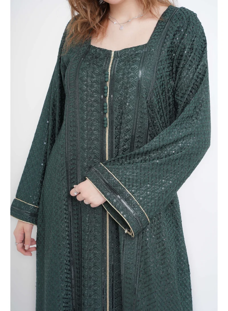 IKKXA Dazzling Charm Embroidered Jalabiya IN109 Green
