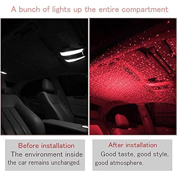 ريحني أضواء سقف السيارة على شكل نجمة ليد مرنة بمنفذ USB، مصباح ليلي رومانسي على شكل غالاكسي، مناسب لجميع السيارات، إضاءة ديكور السقف، جو داخلي، لا حاجة للتثبيت، لون أحمر - Image 5