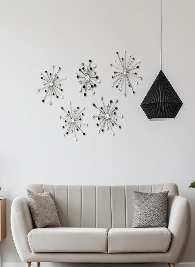 Shimeyao 5 Pcs Mid Century Wall Decor Black and Silver Metal Starburst Wall Art Jeweled Atomic Bling Crystal Home Decoration Diamond Accents for Living Bedroom Entryway Easy Install - Image 5