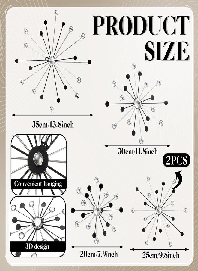 Shimeyao 5 Pcs Mid Century Wall Decor Black and Silver Metal Starburst Wall Art Jeweled Atomic Bling Crystal Home Decoration Diamond Accents for Living Bedroom Entryway Easy Install - Image 3