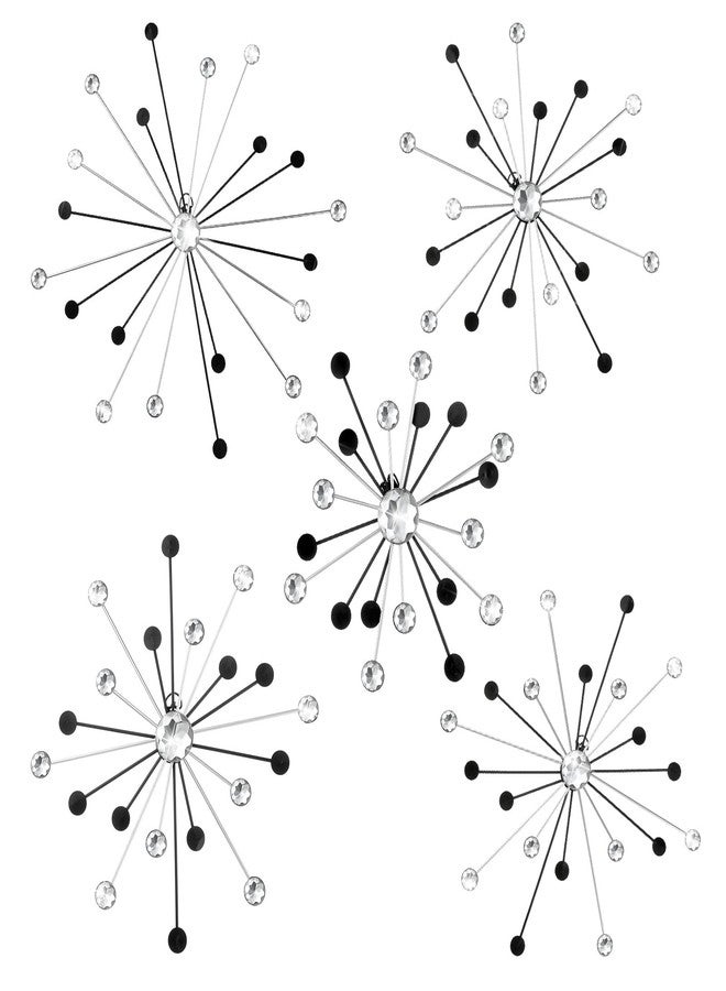 Shimeyao 5 Pcs Mid Century Wall Decor Black and Silver Metal Starburst Wall Art Jeweled Atomic Bling Crystal Home Decoration Diamond Accents for Living Bedroom Entryway Easy Install - Image 2