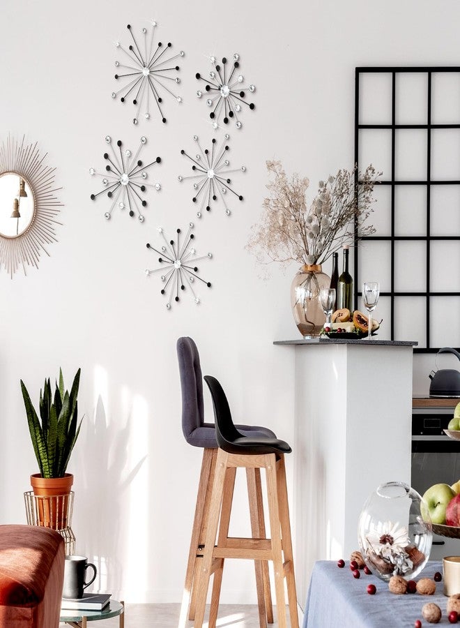 Shimeyao 5 Pcs Mid Century Wall Decor Black and Silver Metal Starburst Wall Art Jeweled Atomic Bling Crystal Home Decoration Diamond Accents for Living Bedroom Entryway Easy Install - Image 4