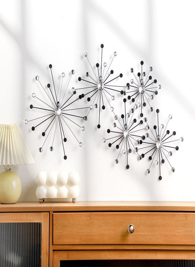 Shimeyao 5 Pcs Mid Century Wall Decor Black and Silver Metal Starburst Wall Art Jeweled Atomic Bling Crystal Home Decoration Diamond Accents for Living Bedroom Entryway Easy Install - Image 1