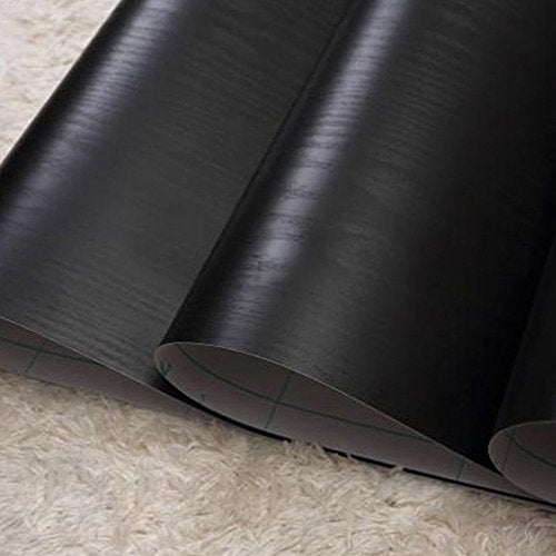 Yifely SimpleLife4U Solid Black Wood Grain Contact Paper Self Adhesive Shelf Liner Door Countertop Cabinet Sticker 17.7 - Image 1