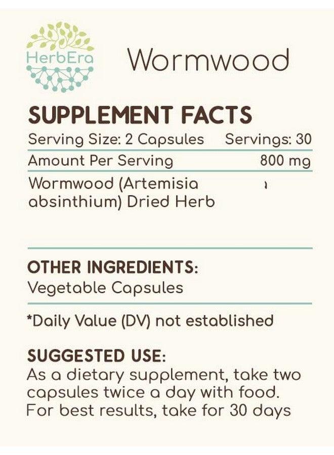 HerbEra Wormwood 60 Capsules, 400 mg, Wormwood (Artemisia Absinthium) Dried Herb (60 Capsules) - Image 4