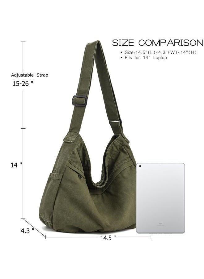 DAINAOTM Canvas Hobo Crossbody Shoulder Tote Bag for Women and Men Large Purse Messenger Bag Travel Work Shopping, 0-cs Army Green, Large, Canvas Tote Bag Large Hobo Crossbody Shoulder Bags for Women - Image 5