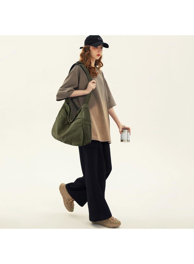 DAINAOTM Canvas Hobo Crossbody Shoulder Tote Bag for Women and Men Large Purse Messenger Bag Travel Work Shopping, 0-cs Army Green, Large, Canvas Tote Bag Large Hobo Crossbody Shoulder Bags for Women - Image 2