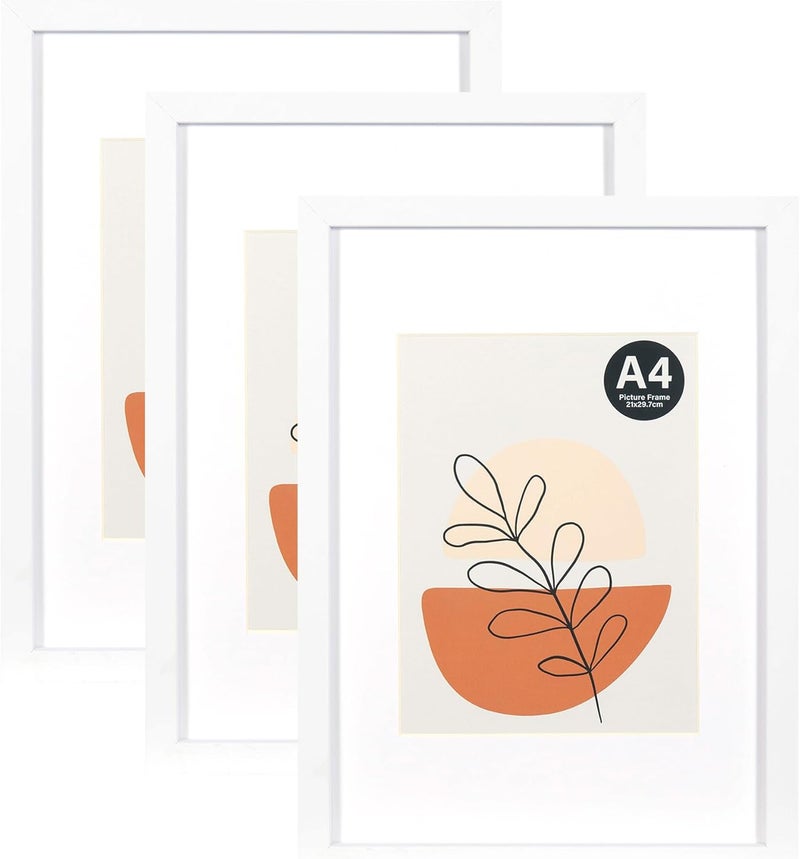 KAIWIN إطار صور KAIWIN أبيض A4 (21 × 30 سم) مجموعة من 3 مع حشوة 15 × 20 سم، إطار صور بزجاج أكريليك للتعليق والوقوف، للصور والملصقات والألغاز | إطار ملصق | إطار صور A4 مريح في القبضة - Image 1