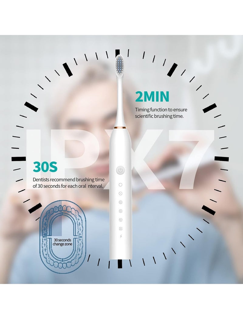 Sonic Electric Toothbrushes,USB Rechargeable Ultrasonic Tooth Brush with 4 Brush Heads 6 Cleaning Modes and Smart Timer IPX7 Waterproof Cleaning Toothbrushes for Adults and Kids