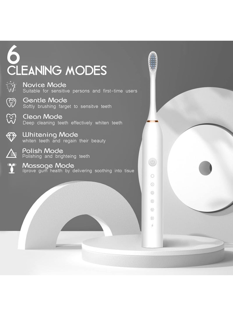Sonic Electric Toothbrushes,USB Rechargeable Ultrasonic Tooth Brush with 4 Brush Heads 6 Cleaning Modes and Smart Timer IPX7 Waterproof Cleaning Toothbrushes for Adults and Kids