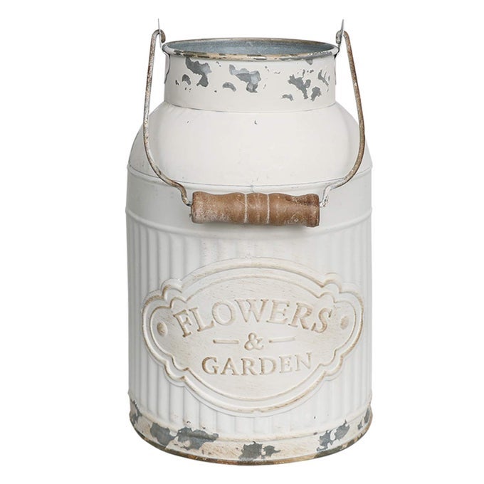 MILK JUG VASE WHITE FARMHOUSE DECOR COUNTRY METAL FLOWER RUSTIC JUG FOR ARTIFICIAL FLOWERS CREAM PITCHER VINTAGE SHABBY CHIC FRENCH BUCKET WITH HANDLE