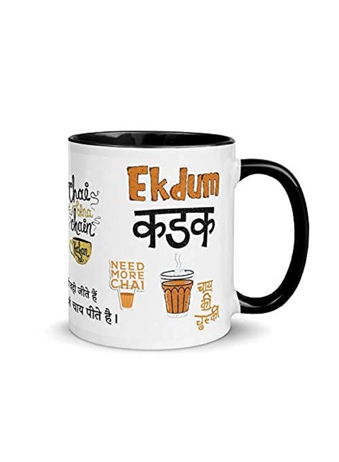 TAJNAN Chai Lover’s Ceramic Mug – “Ekdum Kadak” Quote Design -“Need More Chai”-Chai Lover Graphics– Fun Tea Cup for Desi Vibes – Perfect for Tea Lovers & Gifting- 11ozCeramic is non-porous and won’t absorb stains or odours, making for extra easy cleaning - Image 1