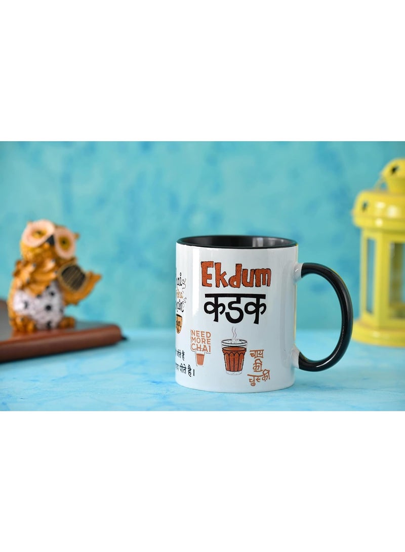 TAJNAN Chai Lover’s Ceramic Mug – “Ekdum Kadak” Quote Design -“Need More Chai”-Chai Lover Graphics– Fun Tea Cup for Desi Vibes – Perfect for Tea Lovers & Gifting- 11ozCeramic is non-porous and won’t absorb stains or odours, making for extra easy cleaning - Image 4