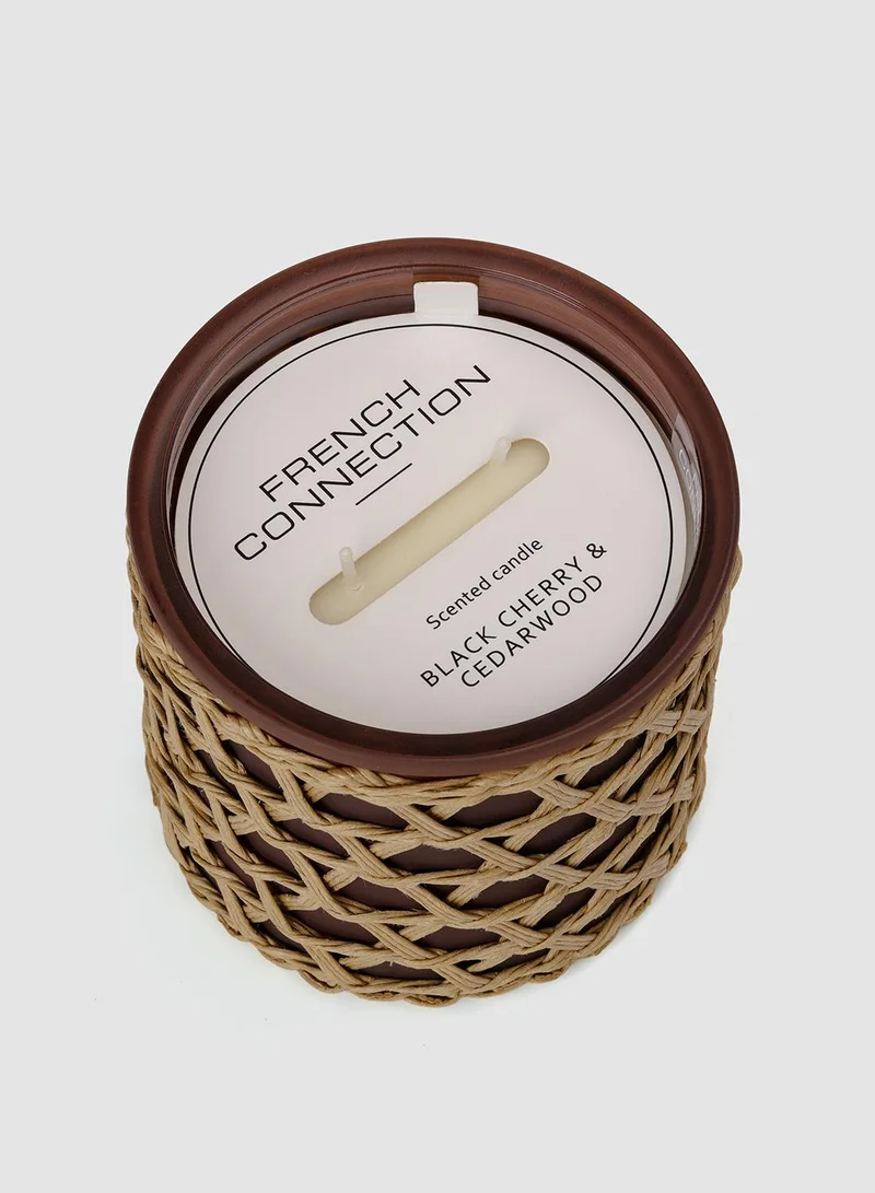 French Connection Woven Detail Brown Black Cherry & Cedarwood  Candle 425G