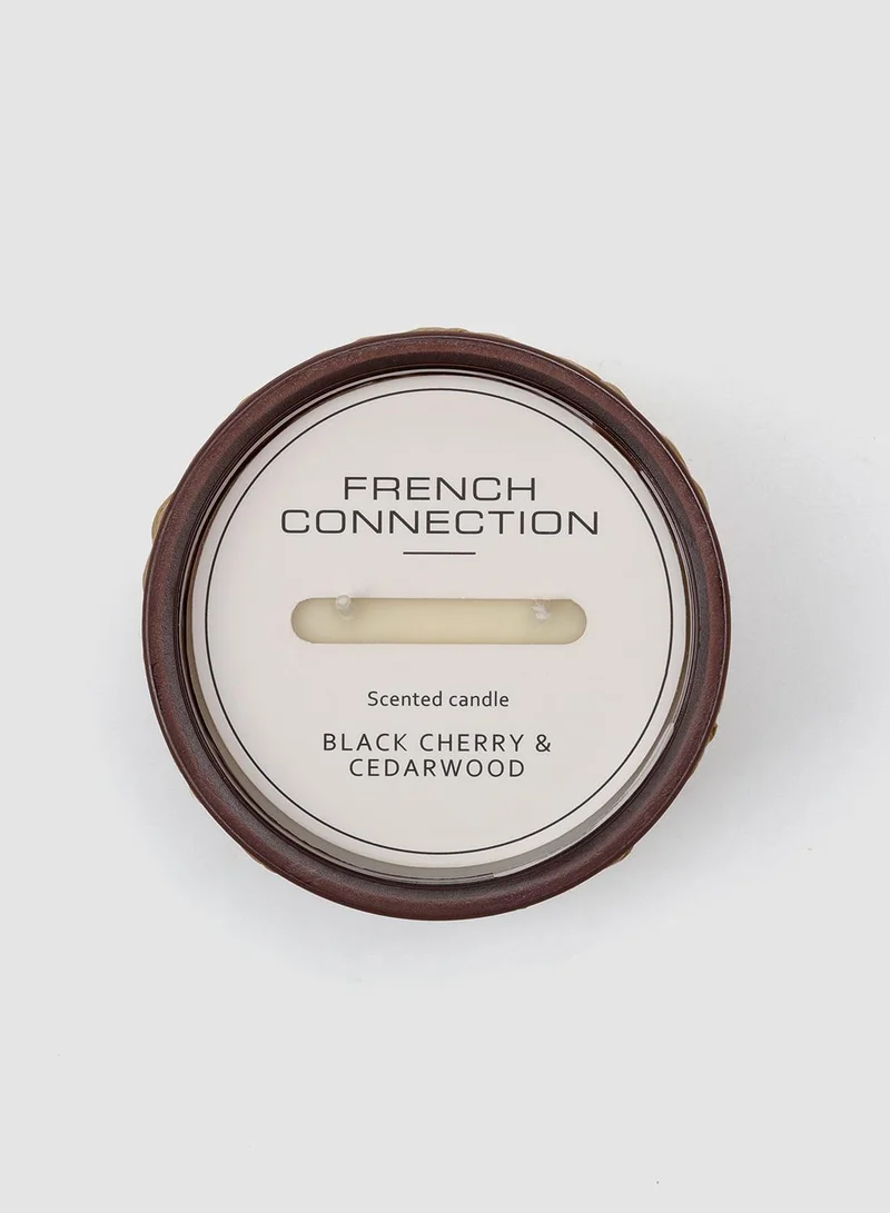 French Connection Woven Detail Brown Black Cherry & Cedarwood  Candle 425G