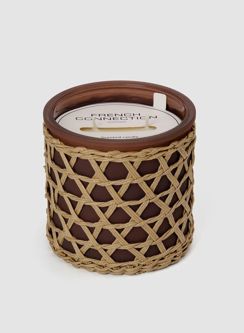 French Connection Woven Detail Brown Black Cherry & Cedarwood  Candle 425G