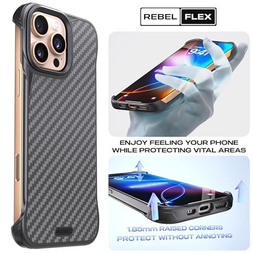 REBEL Phone Case for iPhone 16 Pro Flex Series Exposed Sides for Comfort Aramid Fiber Strong MagSafe Compatible Shockproof Metal Lens Protective Frameless Design 63 Inch 2024 Flex - Image 3