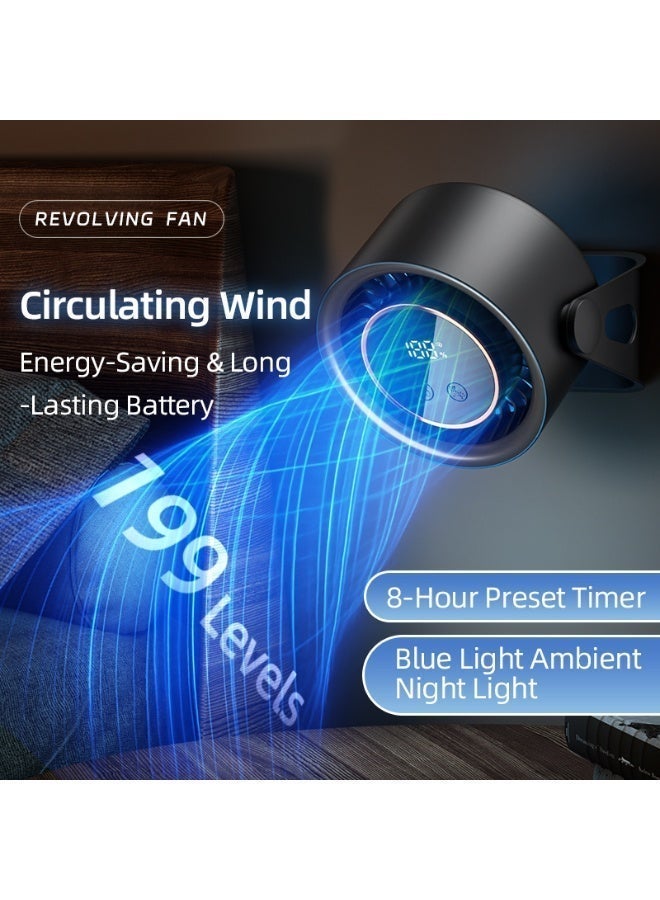 المراوح المكتبية الصغيرة المحمولة بـ 199 سرعة هوائية، شاشة LED رقمية ومؤقت، مروحة تدوير هواء شخصية هادئة مع ضوء ليلي، مناسبة لغرف النوم، المكاتب، الغرف الدراسية والمنازل - Image 1
