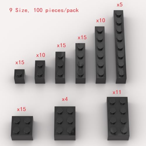 YUJHITP 100 Piece Black Bricks Bulk Assortment Pack 9 Size Black Classic Building Blocks Bricks Compatible with Lego Parts and PiecesColor Black - Image 5