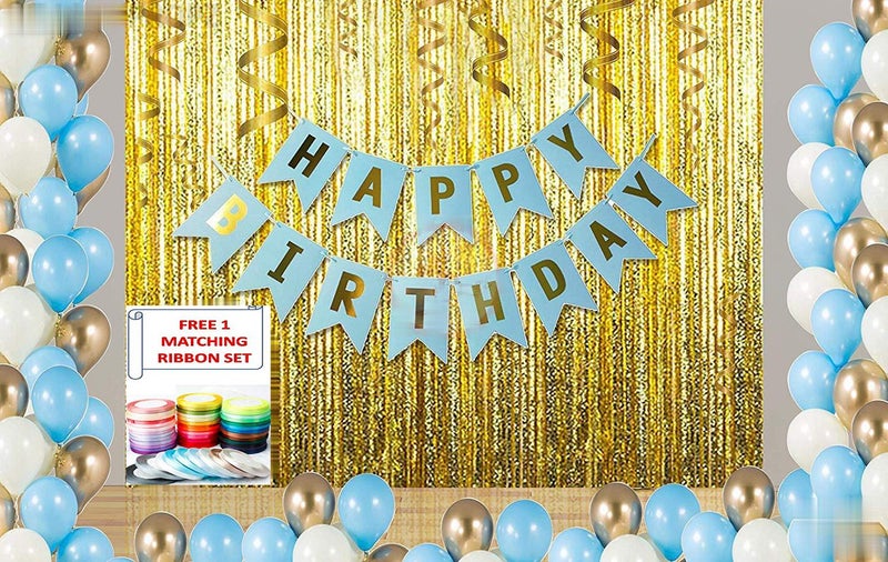 SOI Birthday Decoration Items for Boys (Pack of 34) | Blue Birthday Decoration Items | Blue White Balloons For Decoration | Birthday Decorations for Husband - Image 1