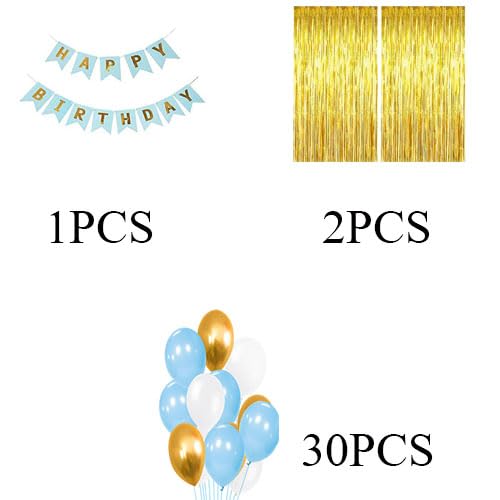 SOI Birthday Decoration Items for Boys (Pack of 34) | Blue Birthday Decoration Items | Blue White Balloons For Decoration | Birthday Decorations for Husband - Image 2
