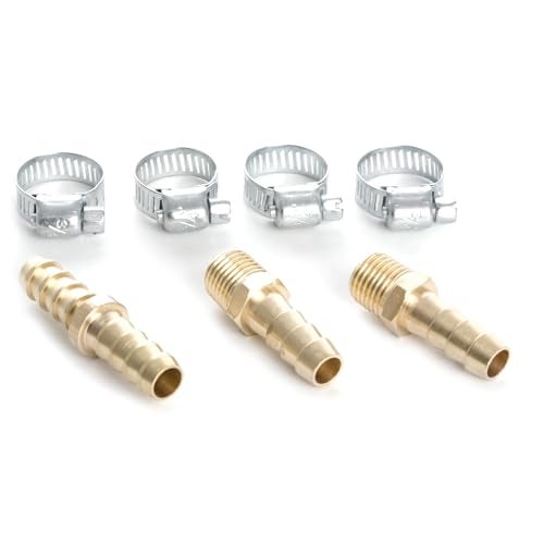 Performance Tool M479 Brass Air Hose Repair Kit - Includes Splicer, Ends, and Clamps for 3/8 I.D. Hose - 1/4-Inch Male NPT Connection - Image 1