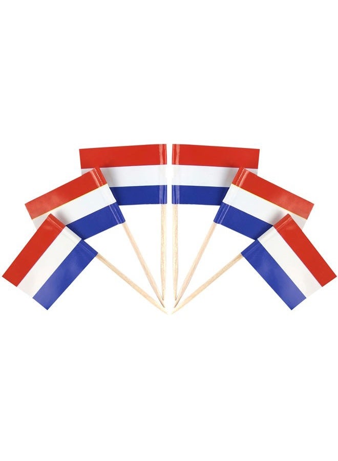 QQSD 100 Pcs Netherlands Flag Toothpicks, Holland Cupcake Toppers Decorations, Mini Dutch Cocktail Pick Sticks, Cake Topper Picks - Image 1