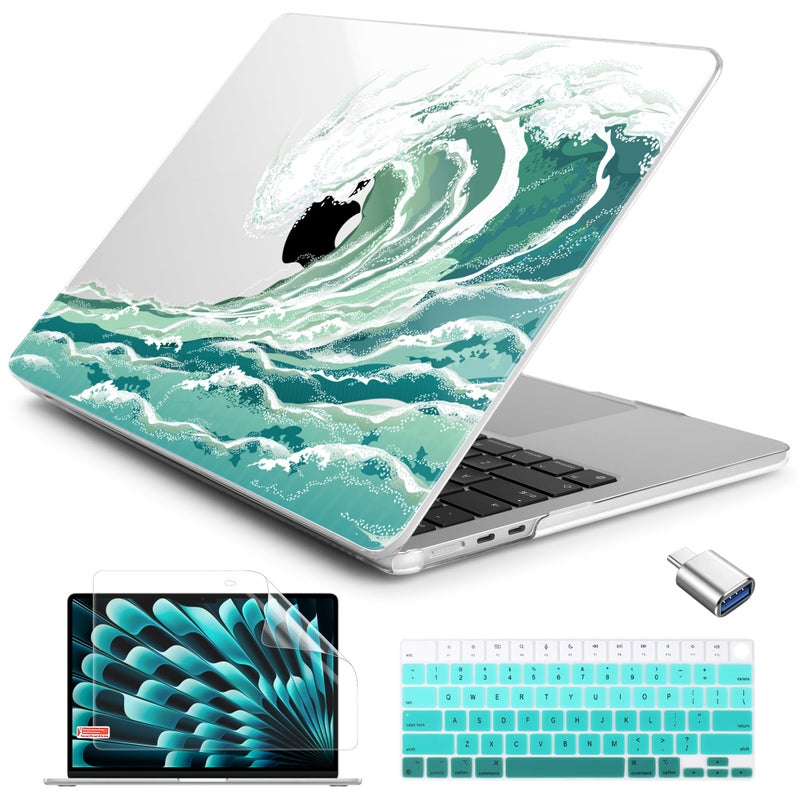 Batianda Case for New MacBook Air 136 inch with M5 M4 M3 M2 Chip 2026 2025 2024 2022 Release Model A3449A3240A3113 Ultra Slim 12mm Glossy Hard Shell Keyboard Cover Screen Protector Waves - Image 2