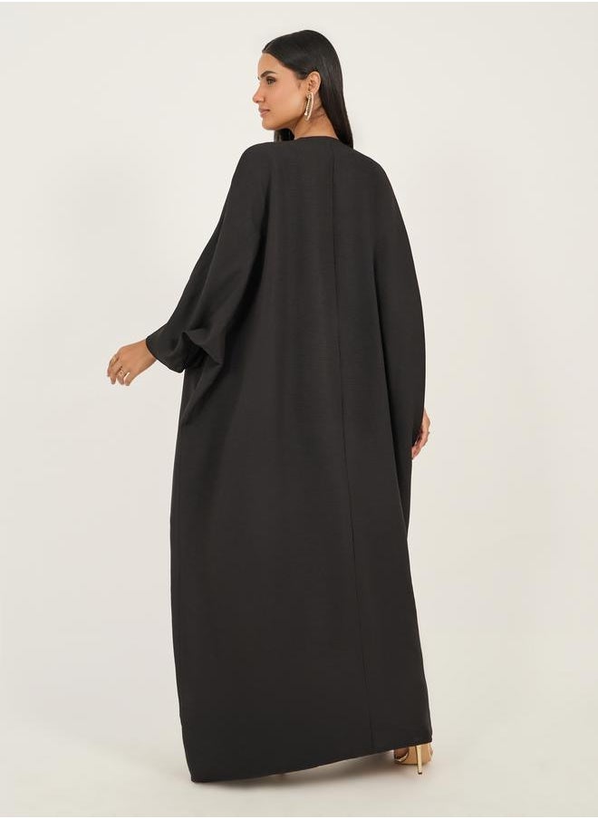 Styli Lace Trim Collarless Open Front Abaya  - Image 5