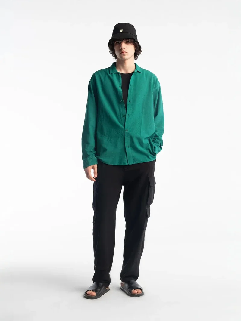 Giesto Green GIESTO Linen Blend Long Sleeve Button-Up Shirt for Men | Best Price UAE