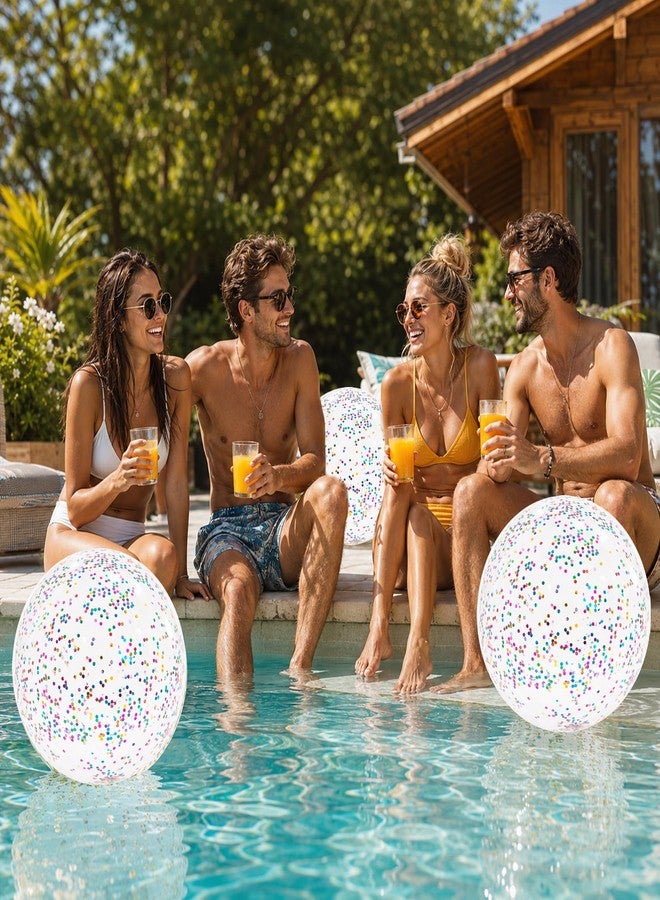 كرات شاطئ سيثور يانغ، 3 كرات شاطئ قابلة للنفخ بالجملة، كرات شاطئ صغيرة لامعة مقاس 16 بوصة لحمام السباحة، كرة شاطئ ملونة مزينة بالقصاصات الورقية اللامعة، كرة قابلة للنفخ لمستلزمات حفلات حمام السباحة الصيفية - Image 2