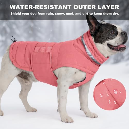 Mklhgty Waterproof Dog Coat for Medium and Large Dogs, Warm Dog Winter Jacket, Reflective Windproof Turtleneck Coats with Adjustable Hook & Loop - Pink02 - L - Image 3