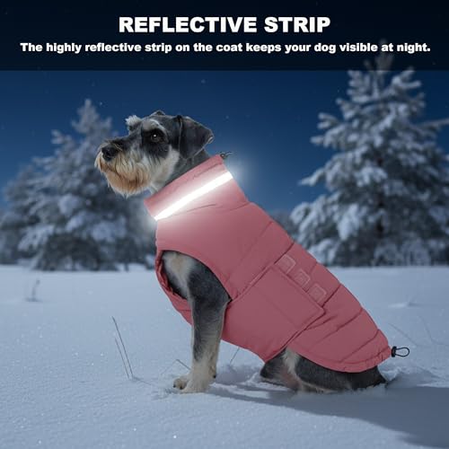 Mklhgty Waterproof Dog Coat for Medium and Large Dogs, Warm Dog Winter Jacket, Reflective Windproof Turtleneck Coats with Adjustable Hook & Loop - Pink02 - L - Image 4