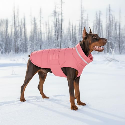 Mklhgty Waterproof Dog Coat for Medium and Large Dogs, Warm Dog Winter Jacket, Reflective Windproof Turtleneck Coats with Adjustable Hook & Loop - Pink02 - L - Image 5