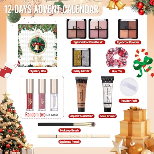 PASNOWFU Makeup Advent Calendar 2025 for Women Teens Girl Surprise 12 Days Christmas Countdown Boxes 2025 Xmas Countdown Calendar Cosmetic Thanksgiving Holiday Starter Makeup Set with Eyeliner Lip oil - Image 3