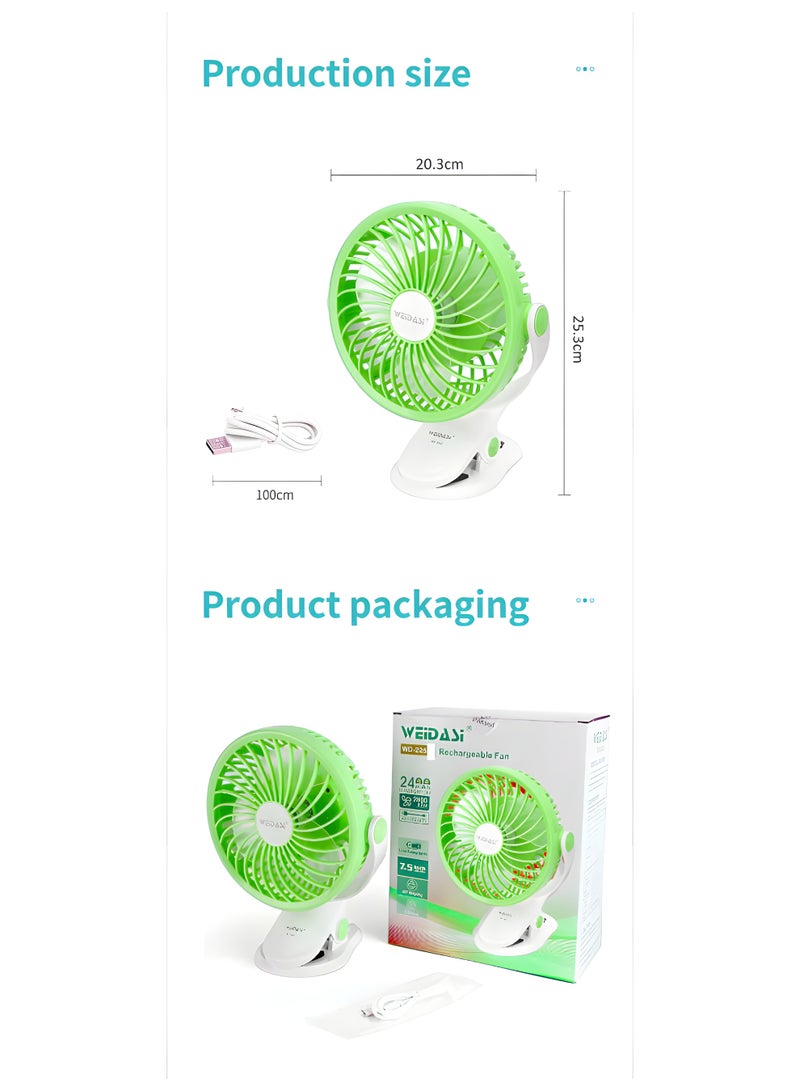 WEIDASI Rechargeable Fan – 7.5-Inch Portable Clip Fan with 2600 RPM Speed & 360° Rotation,WD-225 - Image 2