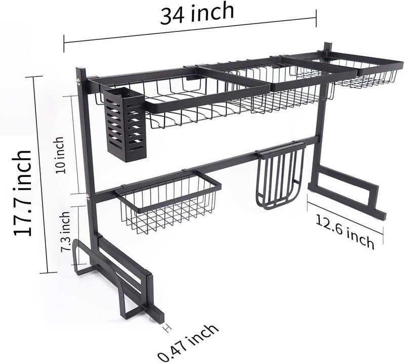 YIKA Over The Sink Dish Rack (34''), 2 Tier Dish Drying Rack, Large Dish Drainer Shelf with Utensil Holder, Over Sink Kitchen Stainless Steel Storage Rack Space Saver Display Stand - Image 2