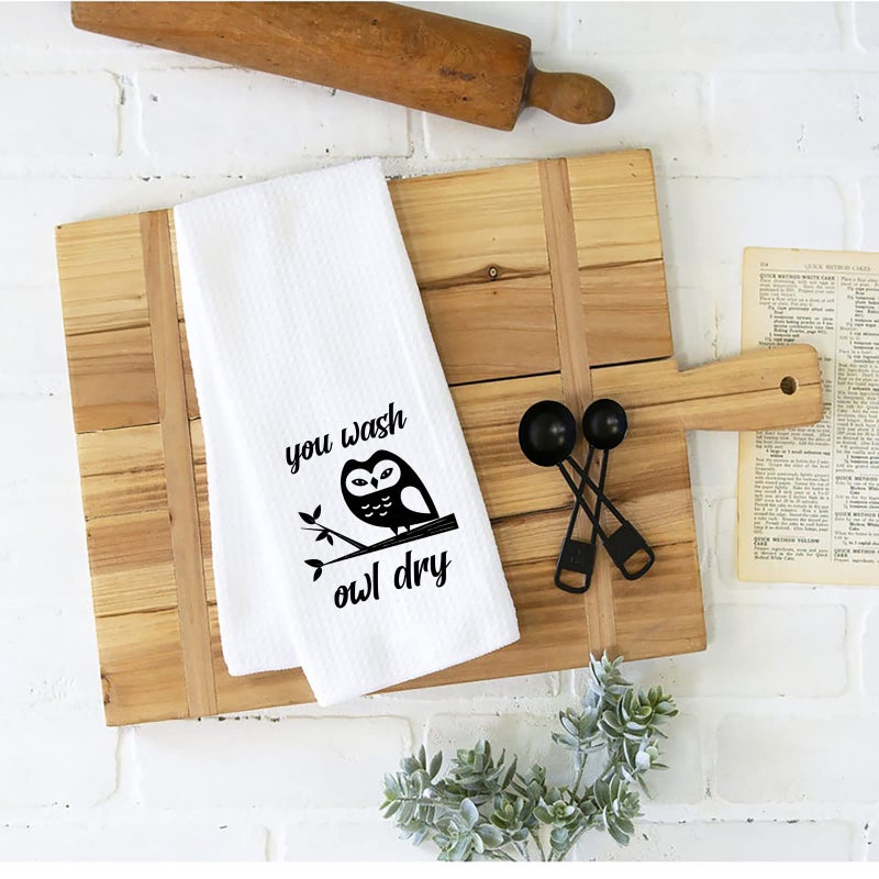 WCGXKO Owl Lover Gift Owl Kitchen Decor Housewarming Gift You Wash Owl Dry Dish Towel Kitchen Towels Tea Towel (You wash owl Dry) - Image 2