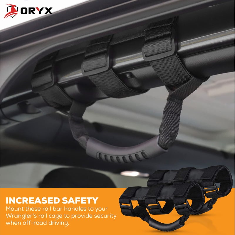 ORYX AUTO Roll Bar Grab Handles 2 Pack for ATV, UTV, 1987-2021 Jeep Wrangler CJ YJ TJ LJ JK JL - Premium Quality Roll Bar Accessories - Image 2