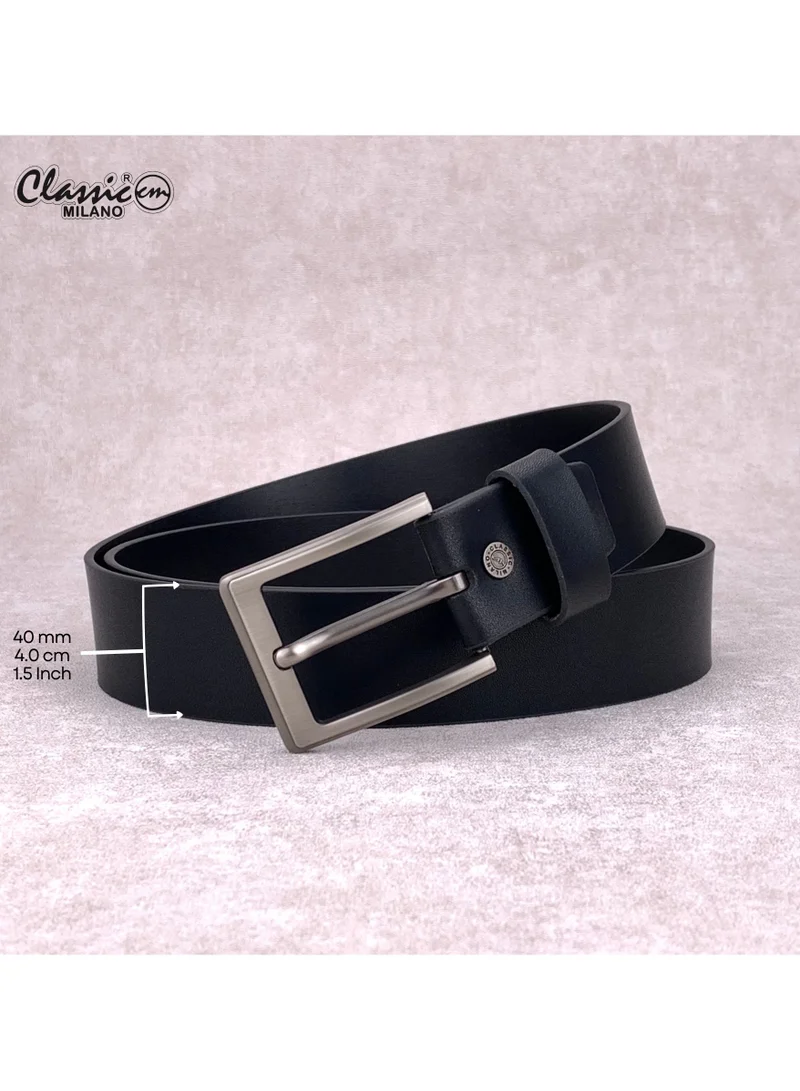 Classic Milano Black (ZTF40MM-Smoke) Classic Milano Genuine Leather Belt Men - Semi-Casual Men's Belts & Party Wear Belt, Casual Outfits, Gifts - Black & Brown Men’s Leather Belt for Men for Men | Best Price UAE