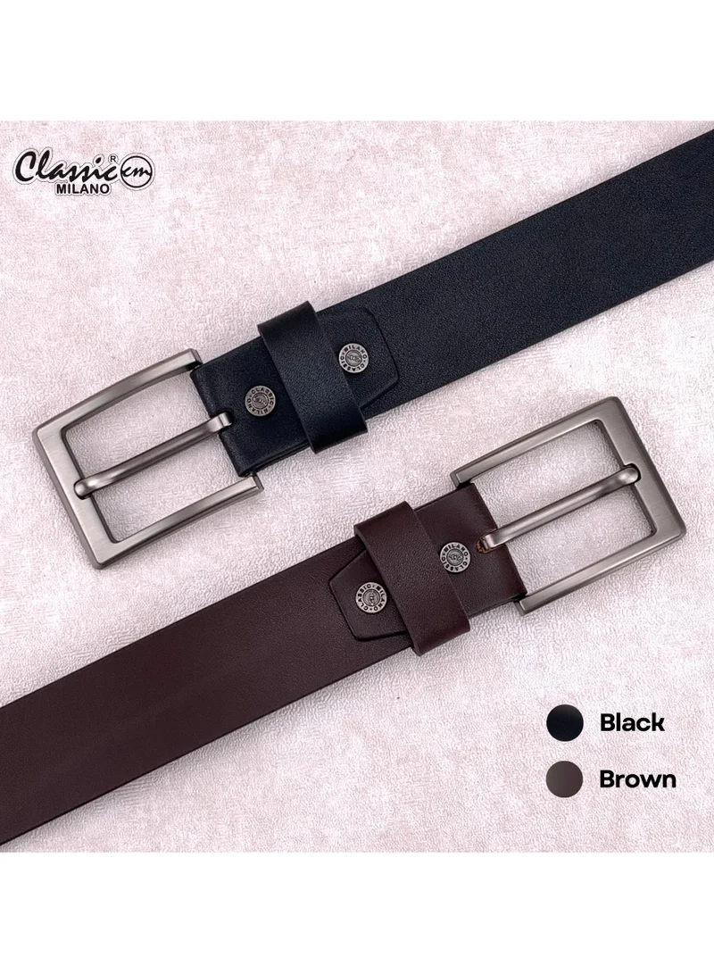 Classic Milano Black (ZTF40MM-Smoke) Classic Milano Genuine Leather Belt Men - Semi-Casual Men's Belts & Party Wear Belt, Casual Outfits, Gifts - Black & Brown Men’s Leather Belt for Men for Men | Best Price UAE