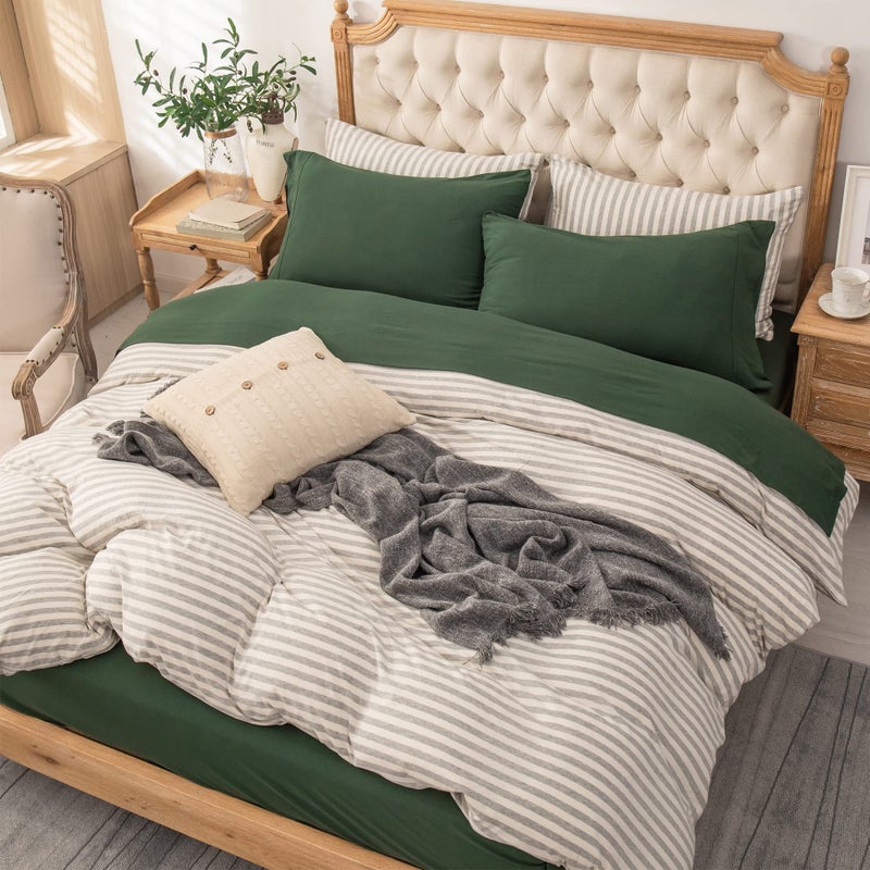 Pure Era Jersey Knit 4Pc Bed Sheet Set 100% T-Shirt Heather Cotton Super Soft Comfy Breathable Fits Mattress Up To 20"" Extra Deep Pocket (Forest Green  Full) - Image 4